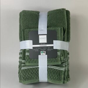 Soho Living 6 Pc Bath Towel Set Green White 2 Bath 2 Hand 2 Washcloth NEW